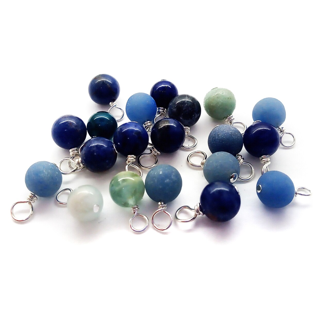 Gemstone Charm Mix, 20 pcs, Blue Dangle Assortment, 5mm - 7mm Beads, Adorabilities